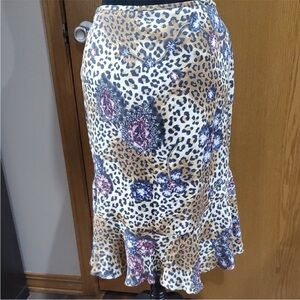 Escada Leopard Jewel Silk Midi Skirt